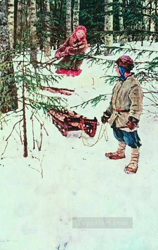 冬 ニコライ・ボグダノフ ベルスキー 子供 印象派油絵